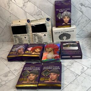 NWT Hair Accessories CVS Durags,  Drying Caps, Satin Pillow Cases 10 items (#16)